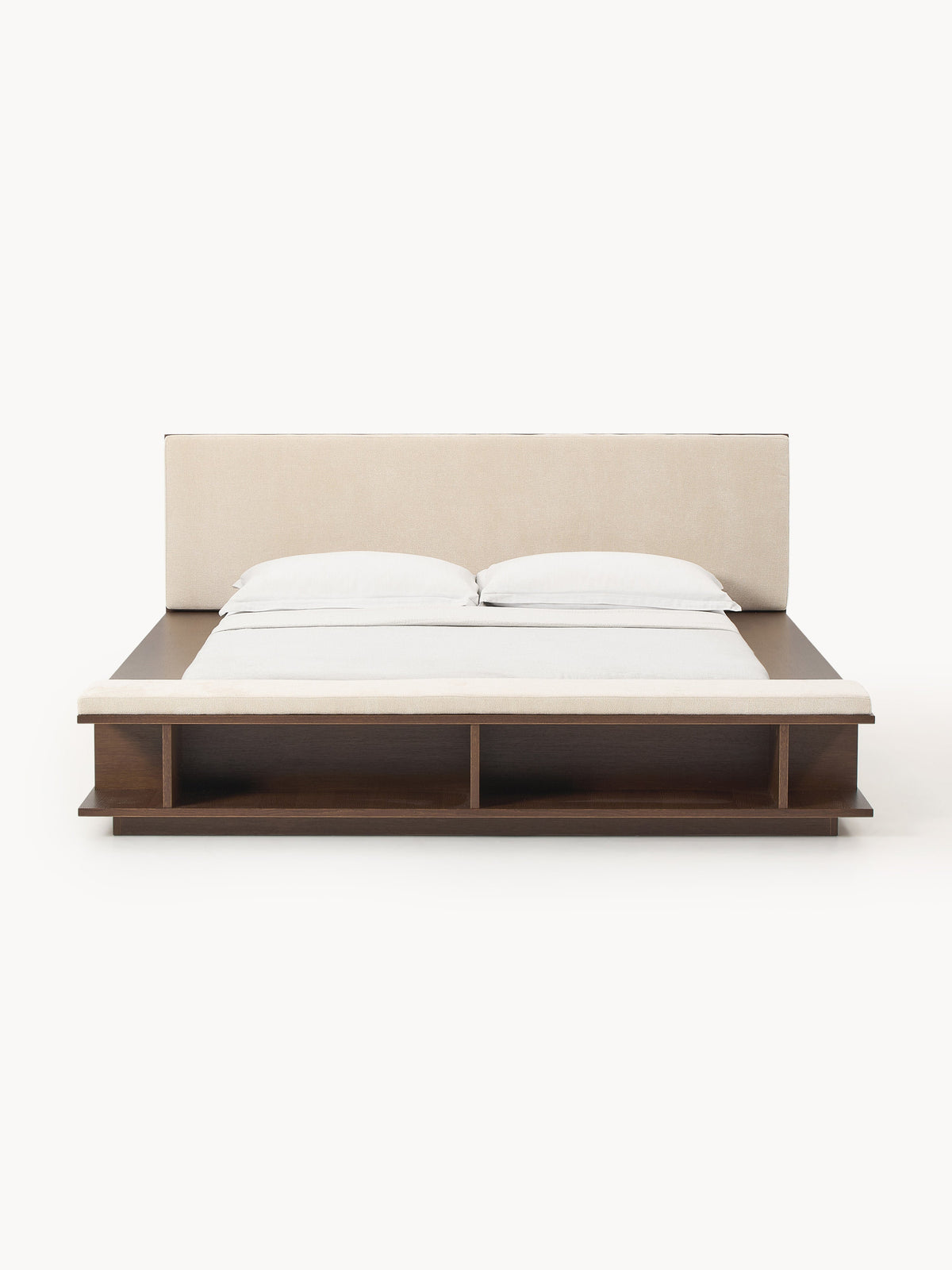 Clarveno Wooden Bed Frame with Bench and Side Shelves