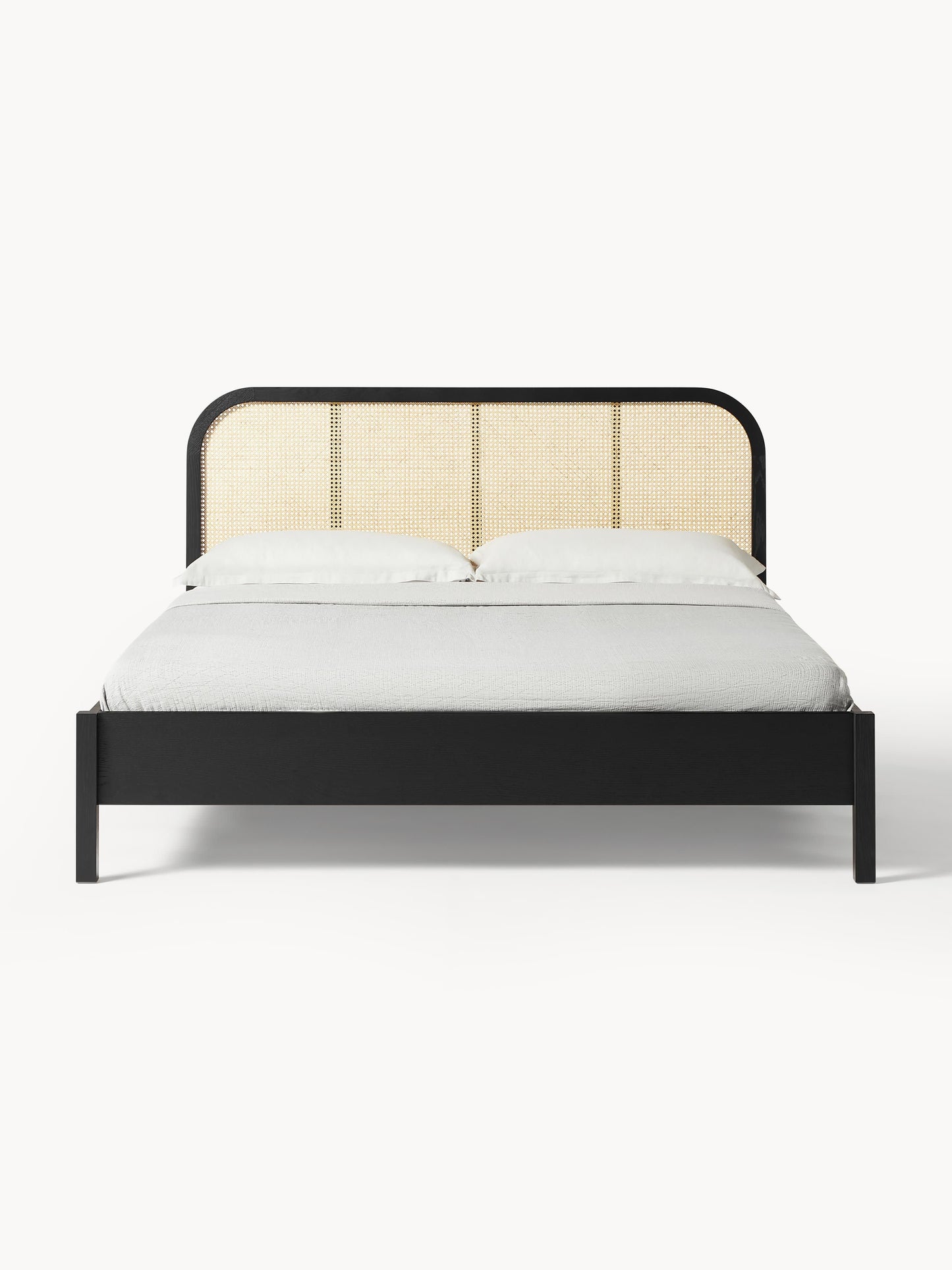 Jonseri Wooden Bed with Headboard in Vienna Cane