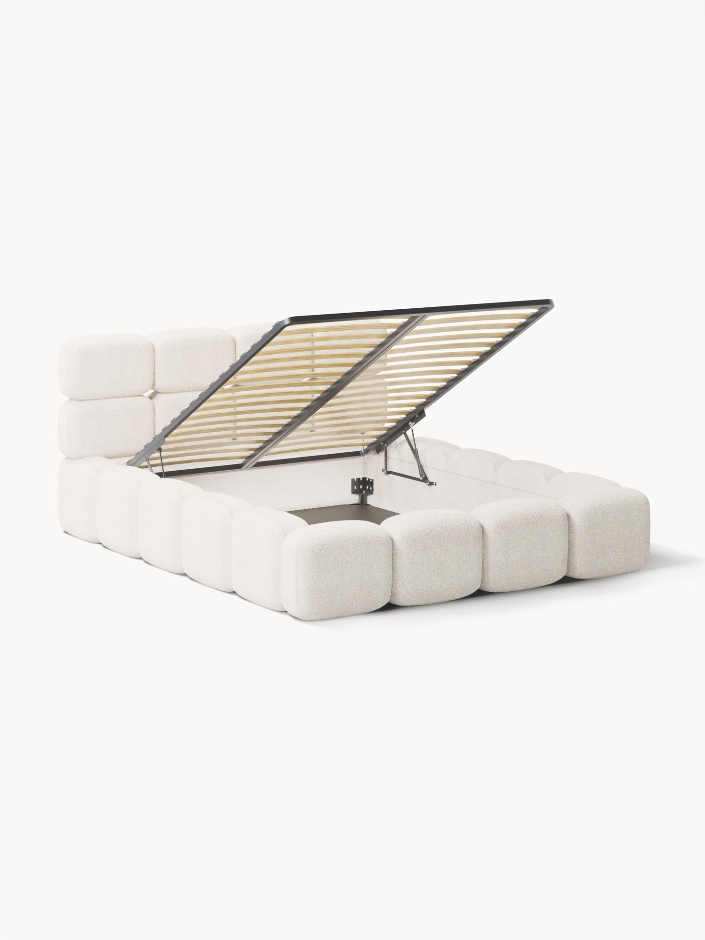 Taybela Upholstered Bed in Teddy Bouclé with Storage