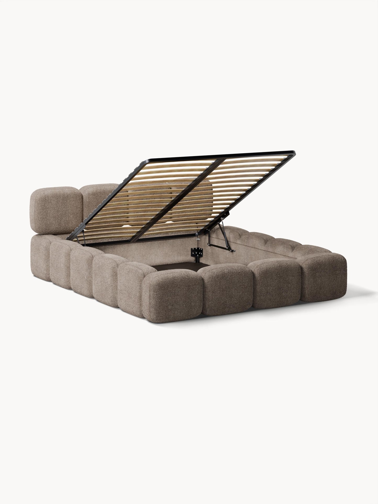 Taybela Upholstered Bed in Teddy Bouclé with Storage