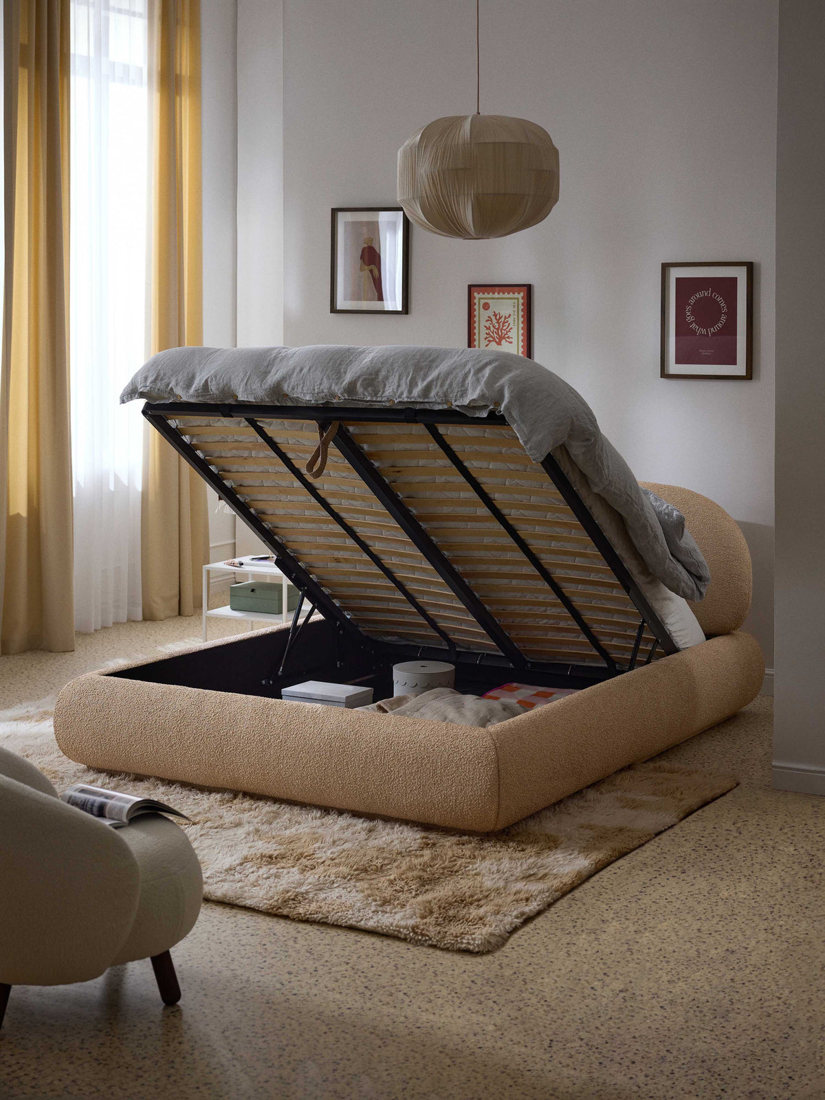 Albezzo Upholstered Storage Bed in Bouclé