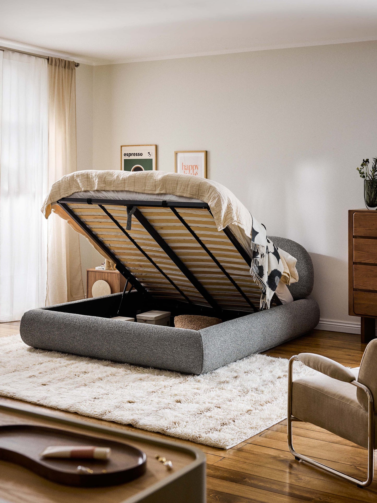Albezzo Upholstered Storage Bed in Bouclé