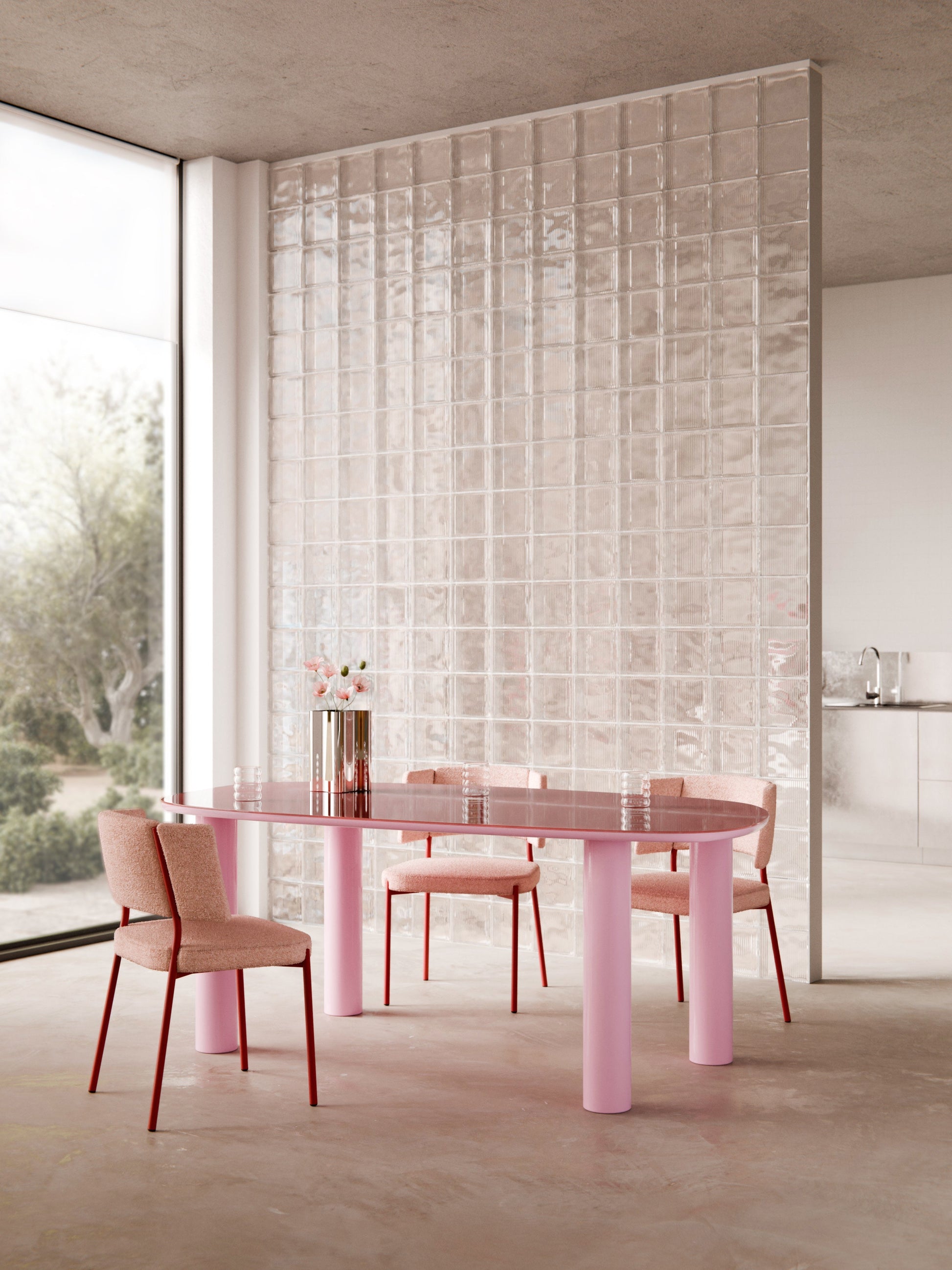 Benlucia Organic Dining Table with Glass Top, 200 x 110 cm
