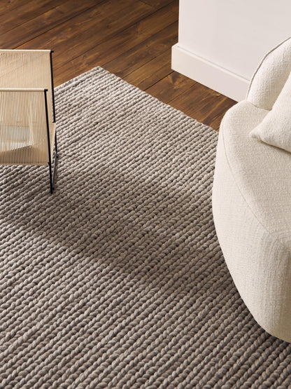 Brunola Wool Rug, Handmade, with Braided Texture