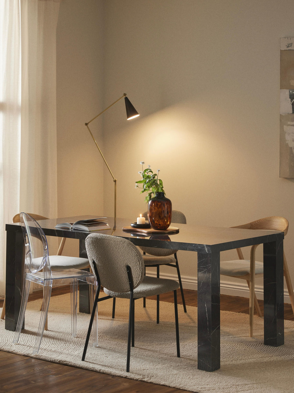 Carlomeo Dining Table in Marble Look, 180 x 90 cm