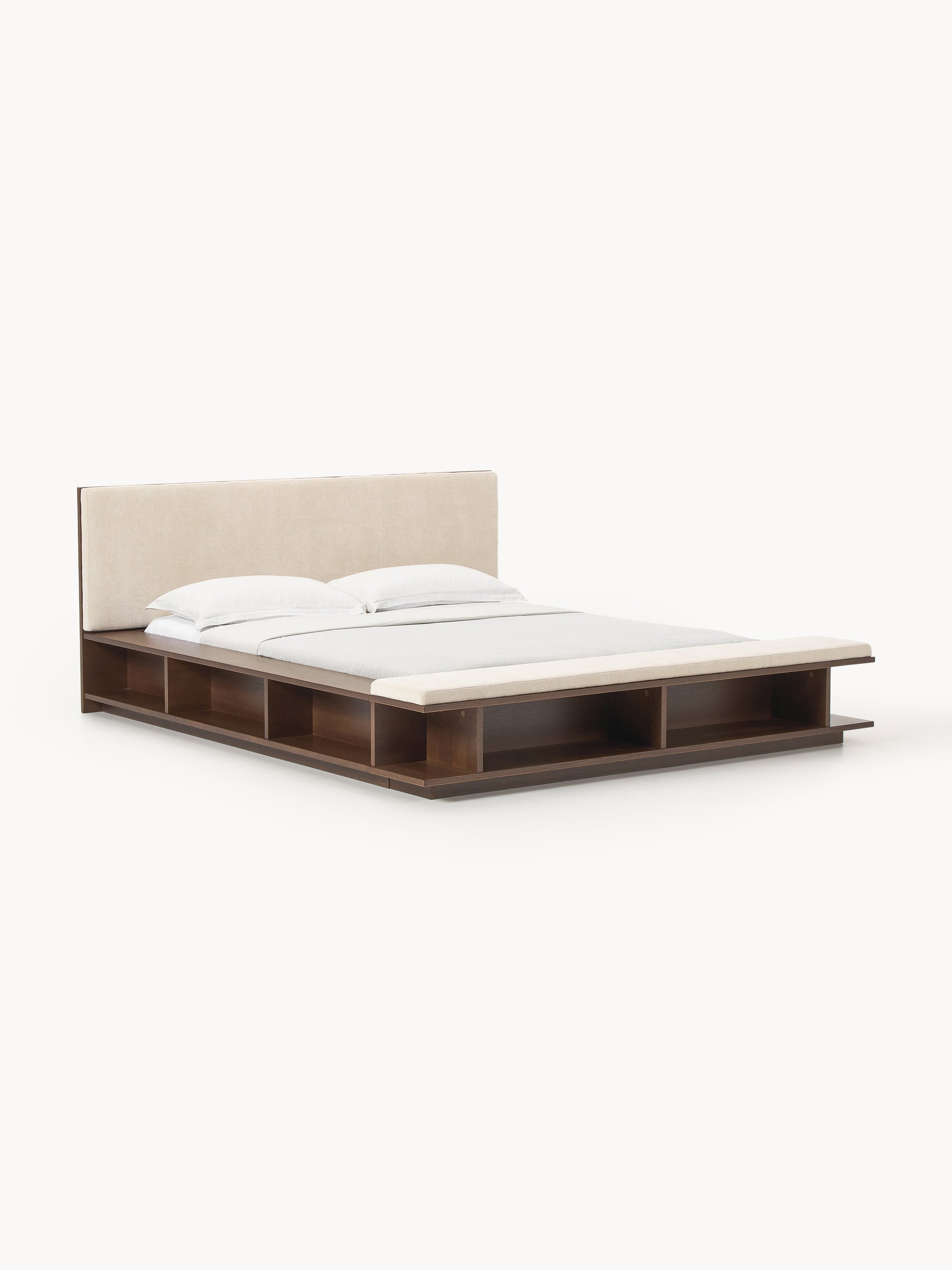 Clarveno Wooden Bed Frame with Bench and Side Shelves