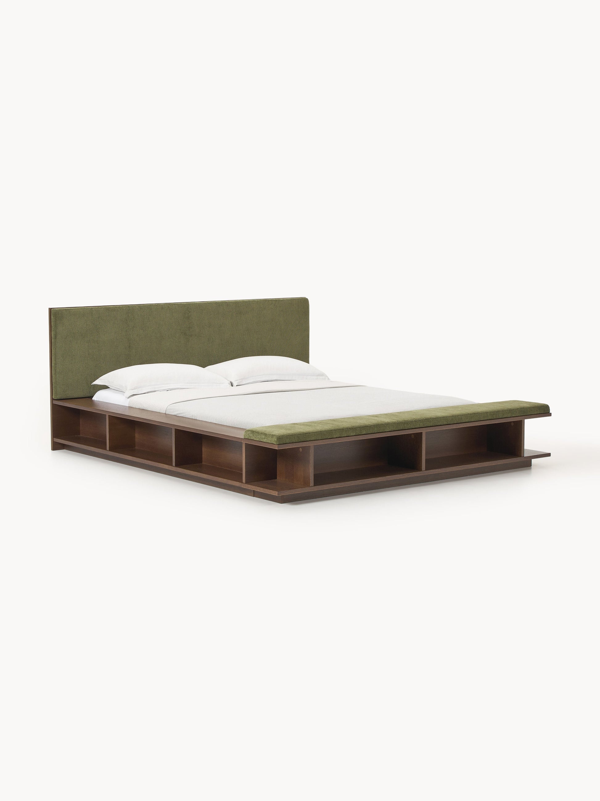 Clarveno Wooden Bed Frame with Bench and Side Shelves