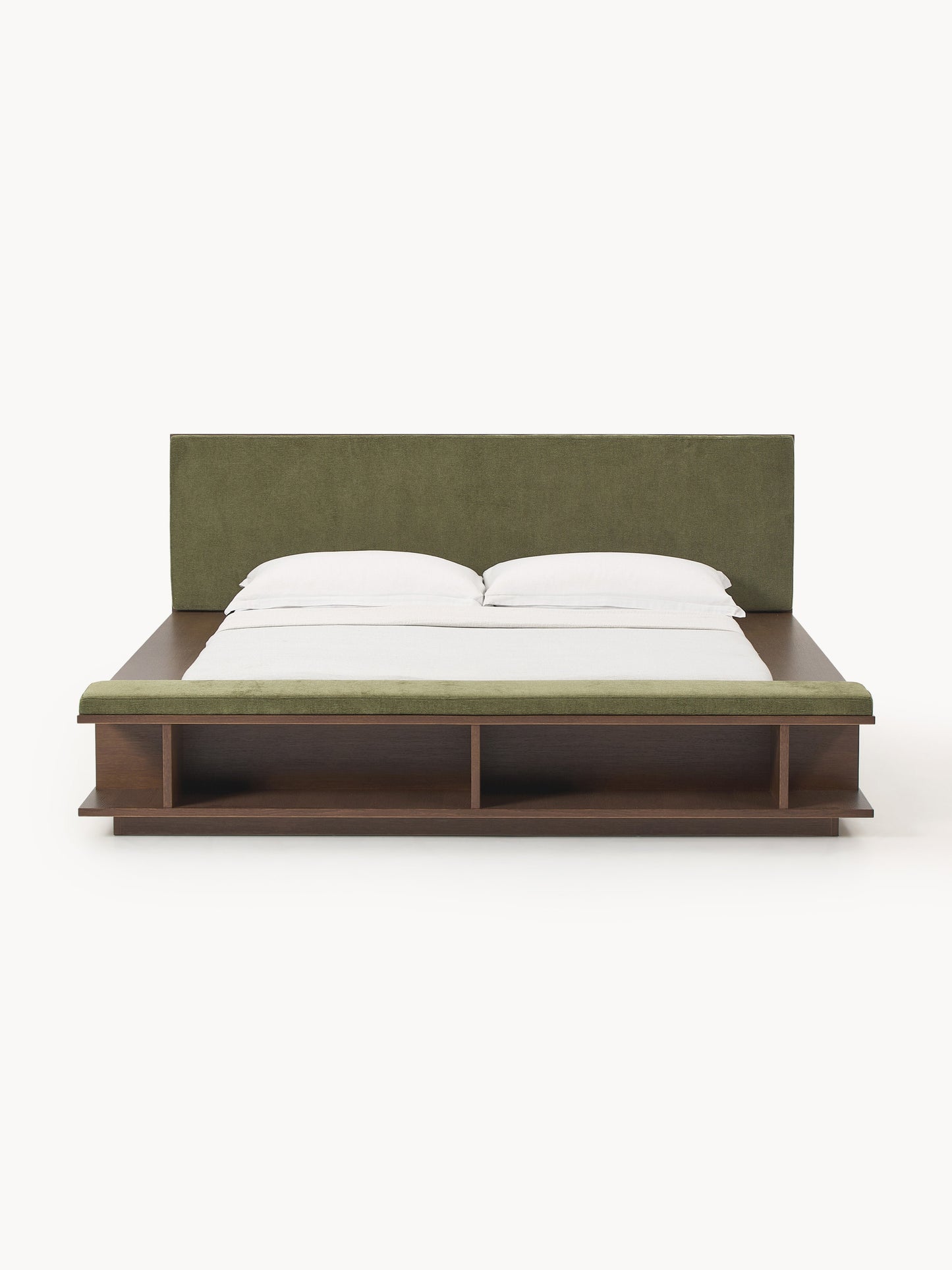 Clarveno Wooden Bed Frame with Bench and Side Shelves
