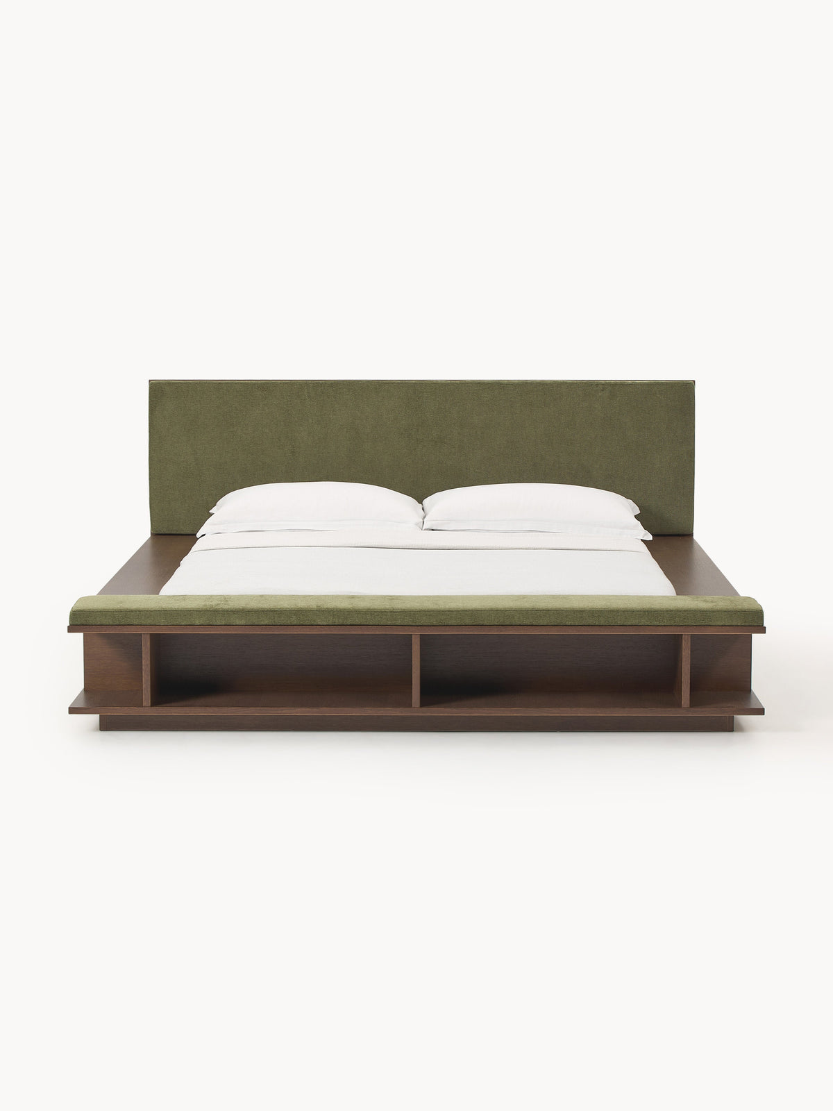 Clarveno Wooden Bed Frame with Bench and Side Shelves