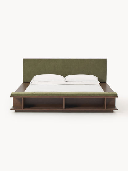 Clarveno Wooden Bed Frame with Bench and Side Shelves