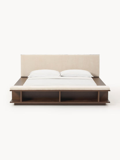 Clarveno Wooden Bed Frame with Bench and Side Shelves
