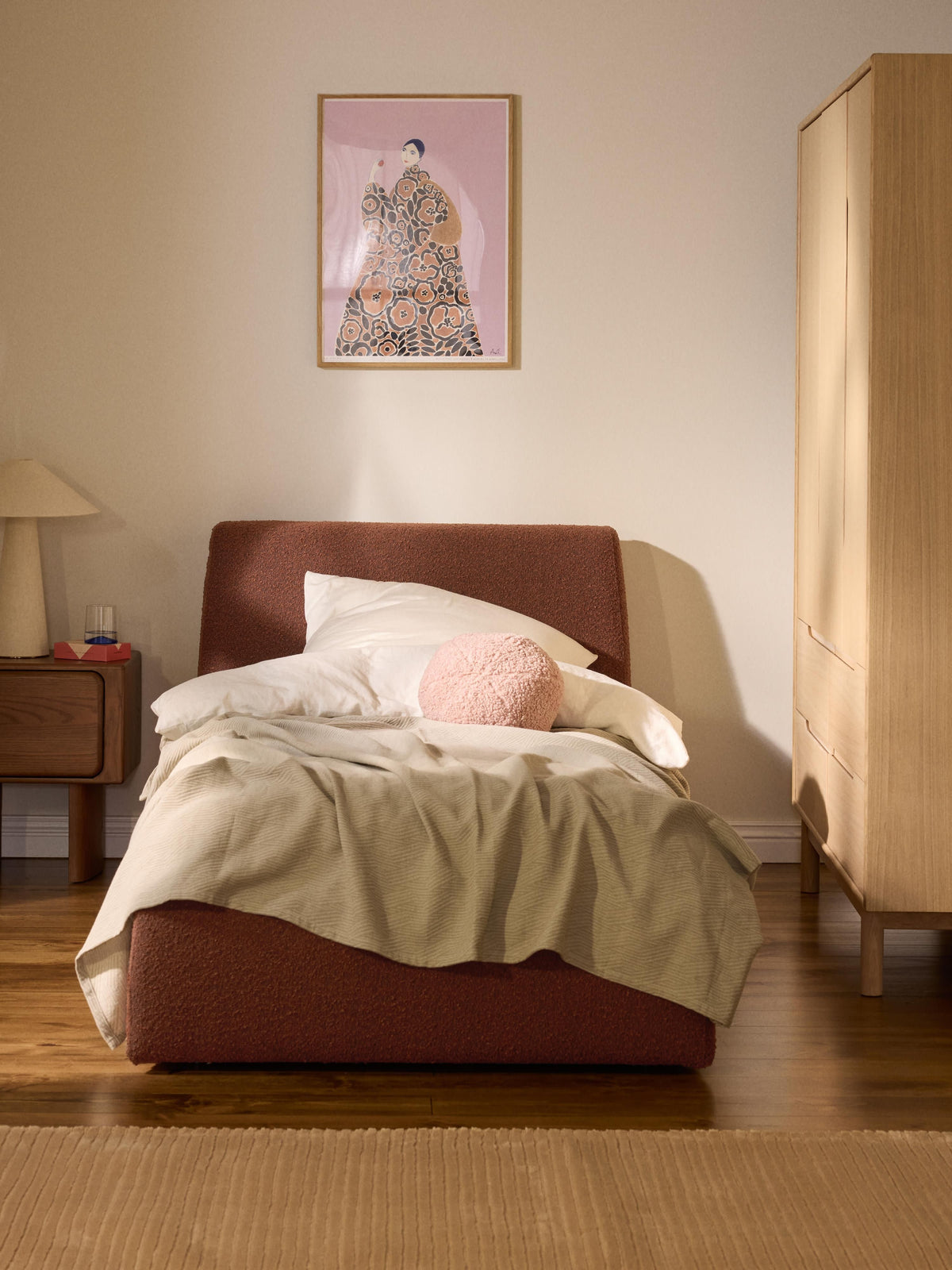 Cloveran Single Bed in Bouclé with Storage