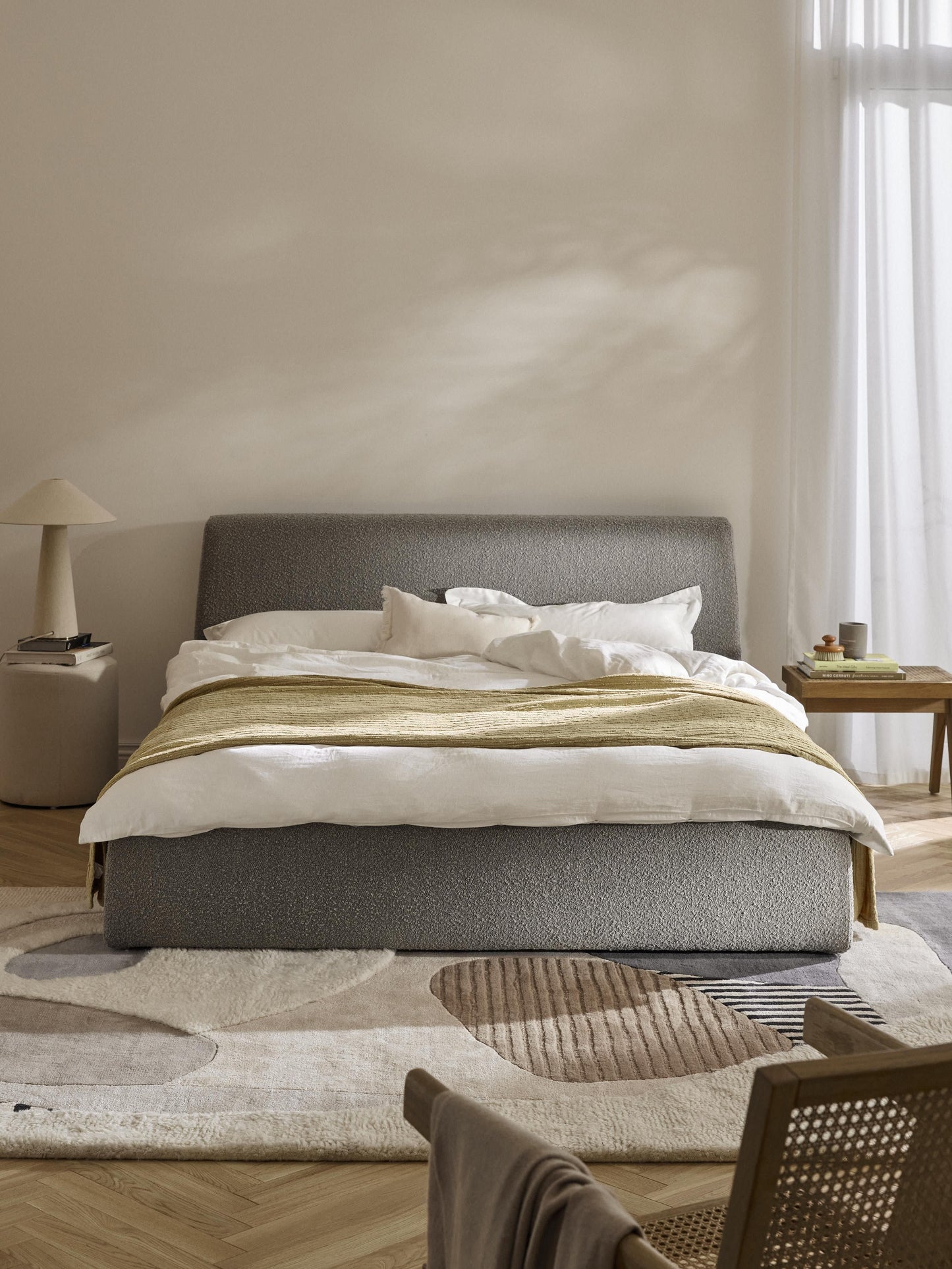 Cloveran Upholstered Bed in Bouclé
