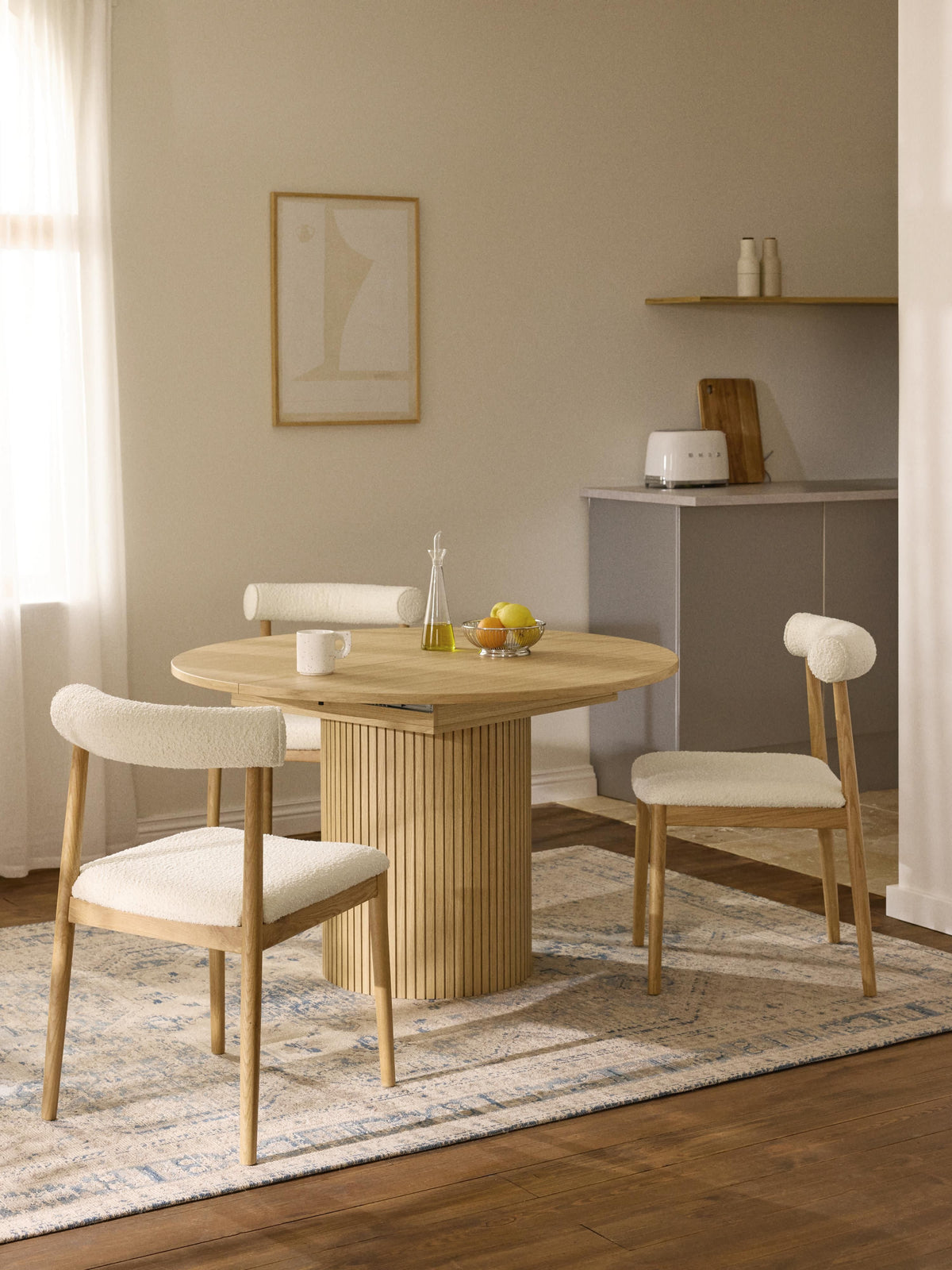 Filandro Extendable Dining Table with Grooved Texture, 120 - 160 x 75 cm