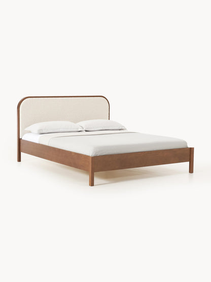 Jonseri Wooden Bed with Bouclé Headboard