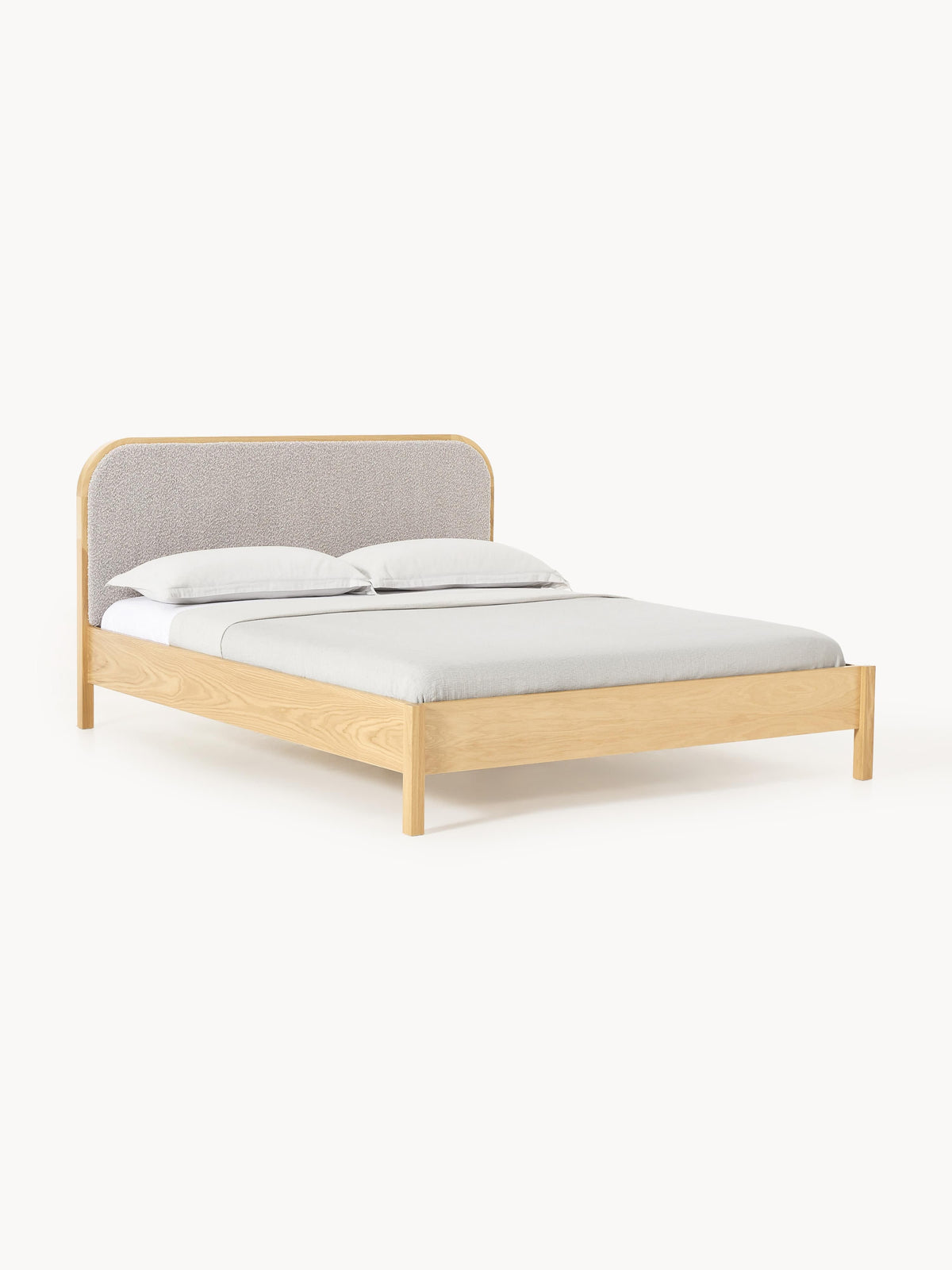 Jonseri Wooden Bed with Bouclé Headboard