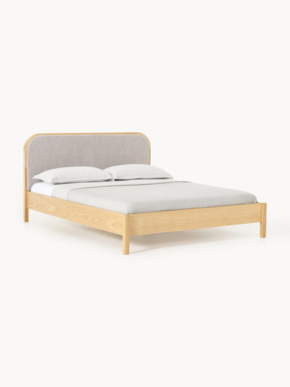 Jonseri Wooden Bed with Bouclé Headboard