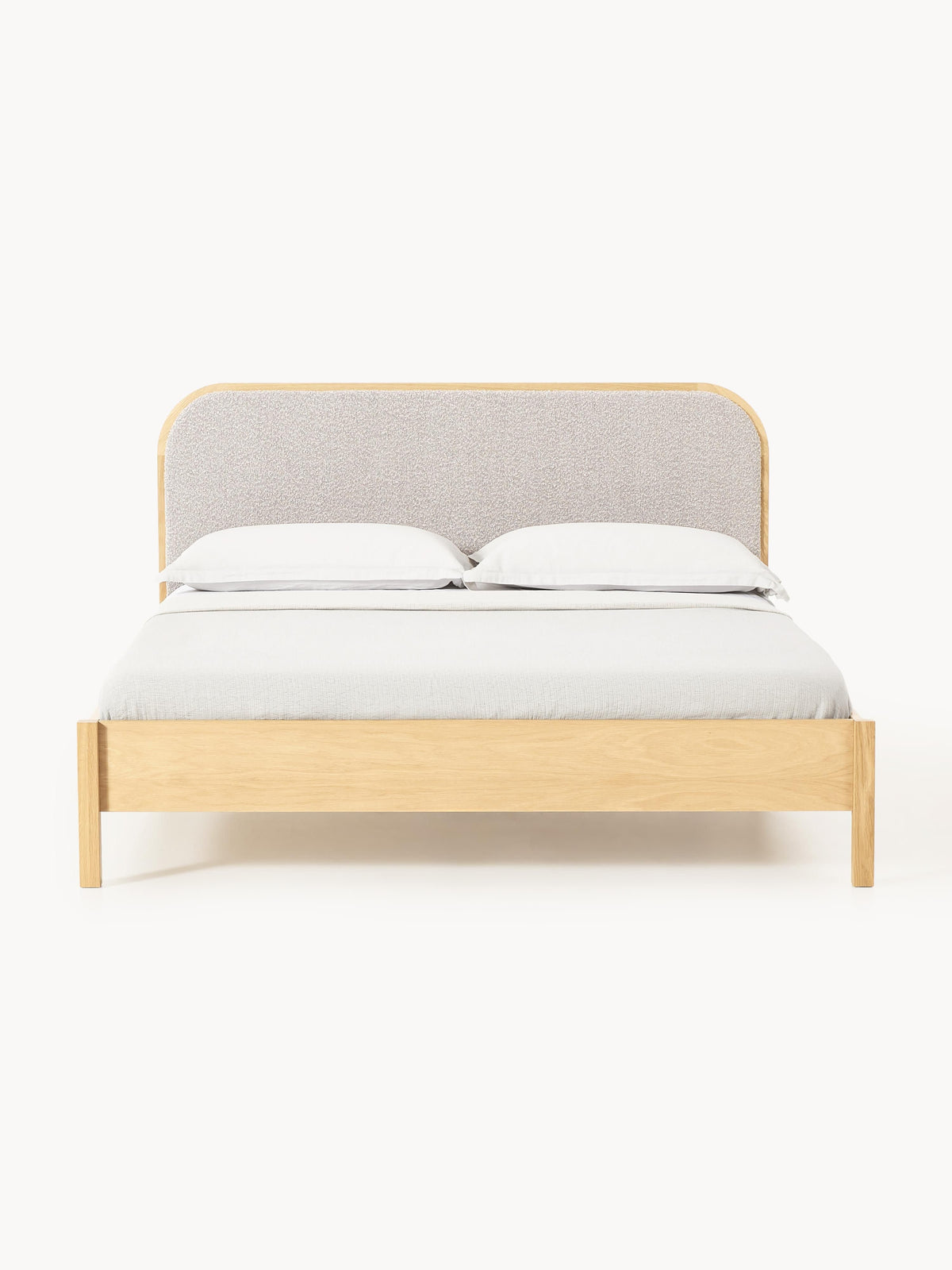 Jonseri Wooden Bed with Bouclé Headboard