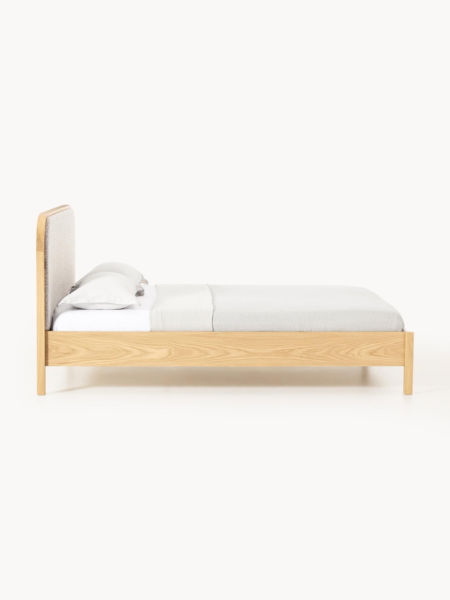 Jonseri Wooden Bed with Bouclé Headboard