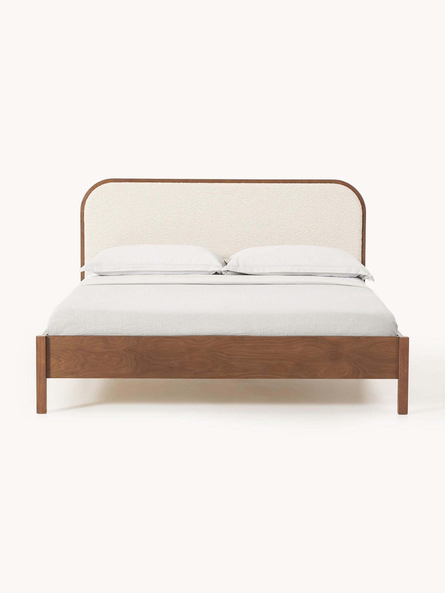 Jonseri Wooden Bed with Bouclé Headboard