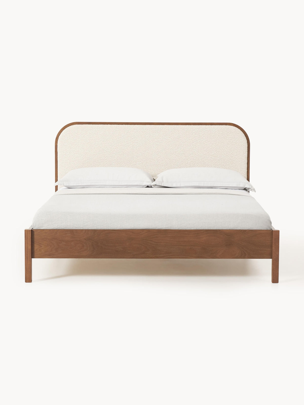 Jonseri Wooden Bed with Bouclé Headboard