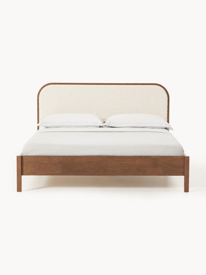 Jonseri Wooden Bed with Bouclé Headboard
