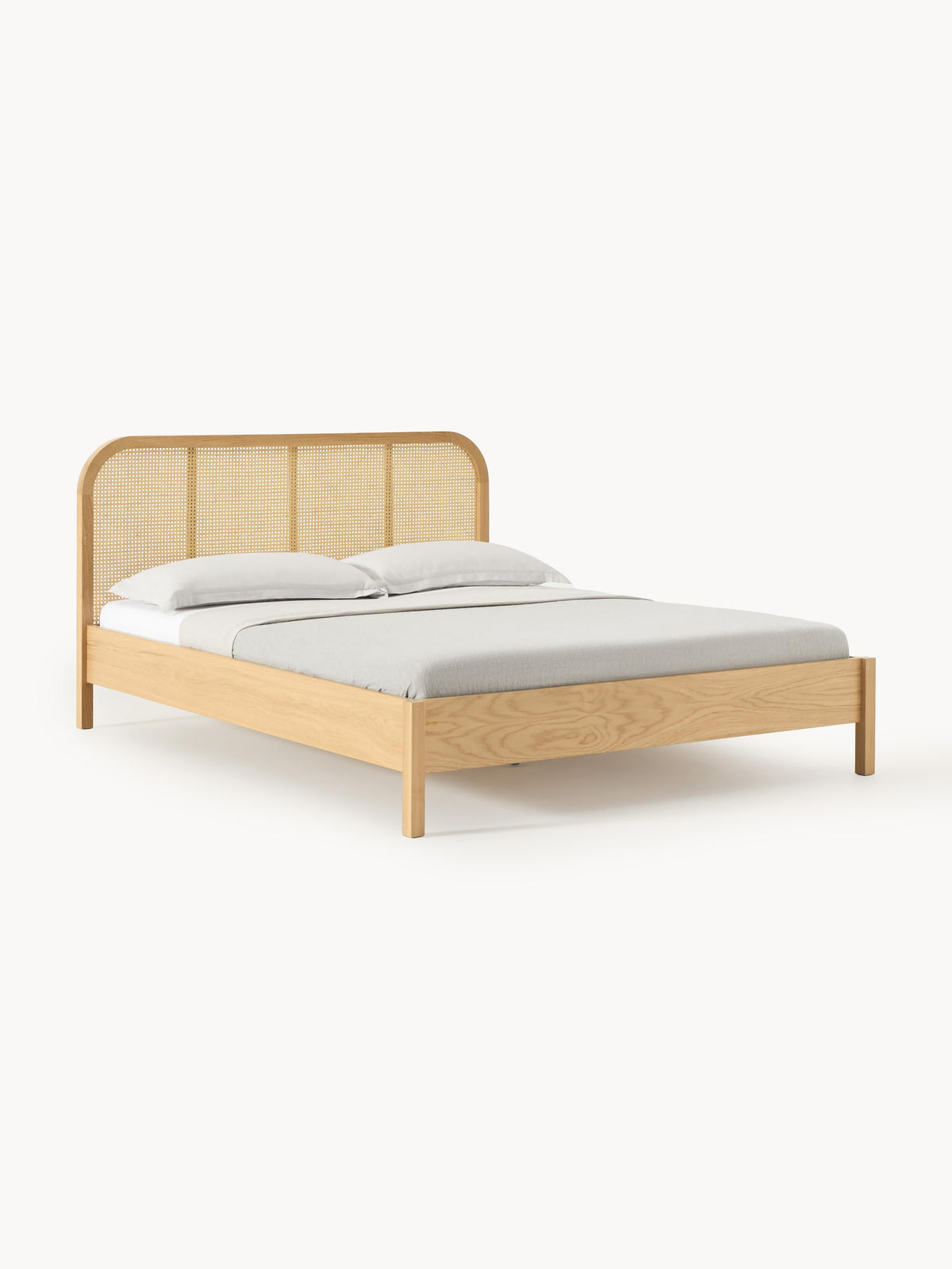 Jonseri Wooden Bed with Headboard in Vienna Cane