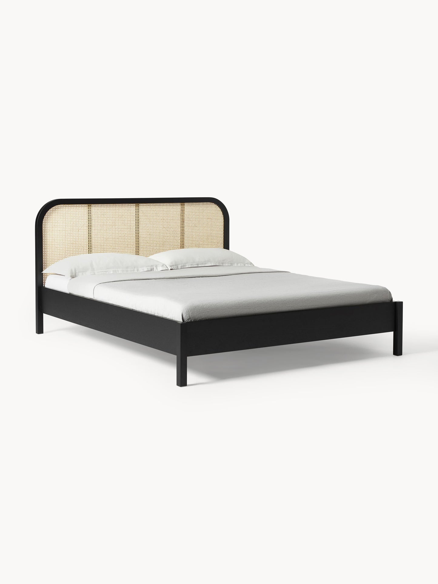 Jonseri Wooden Bed with Headboard in Vienna Cane