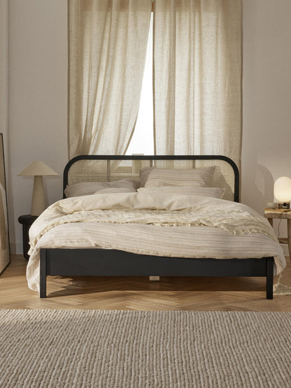 Jonseri Wooden Bed with Headboard in Vienna Cane