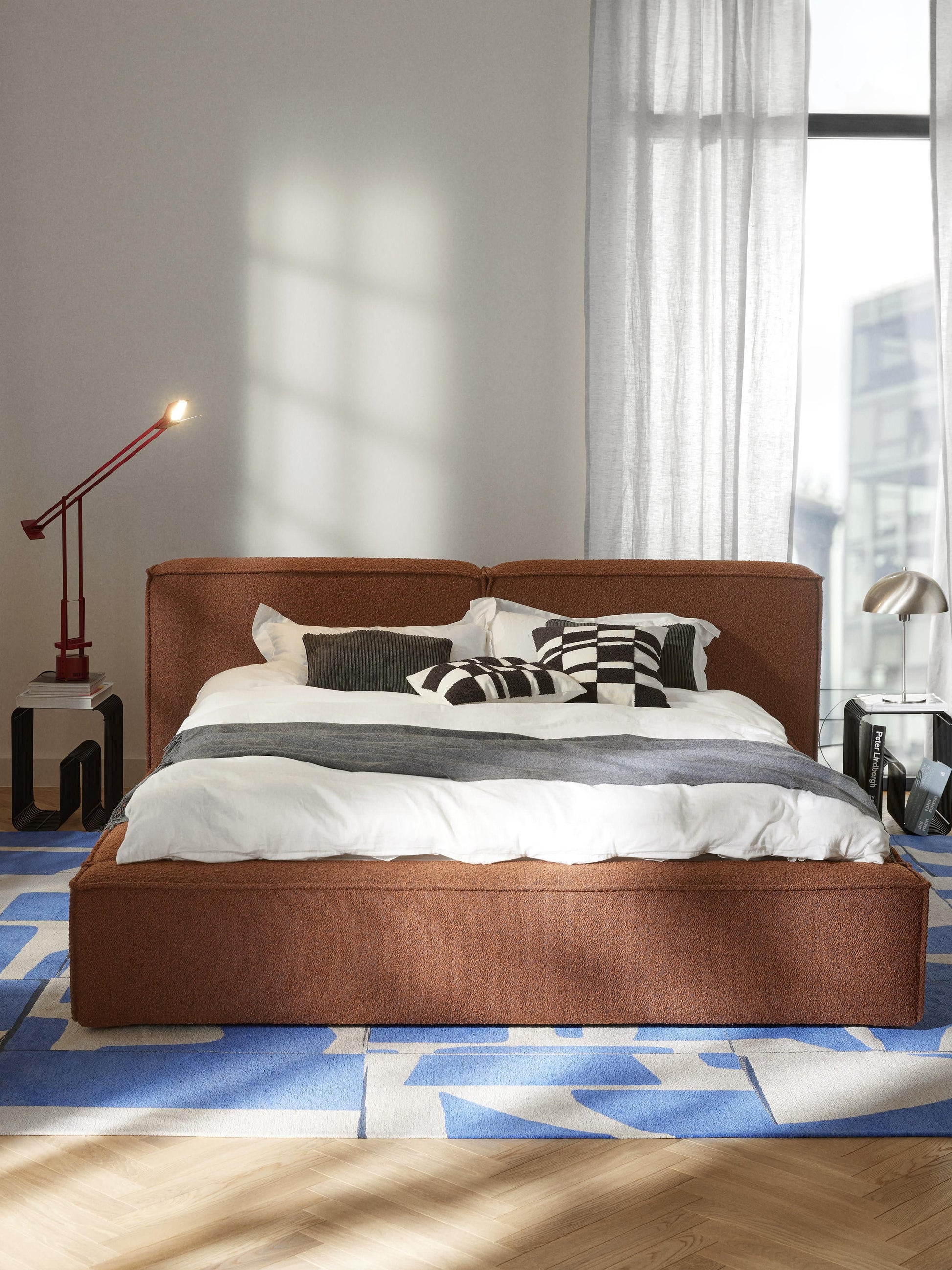 Lenvarro Upholstered Bed in Bouclé with Storage