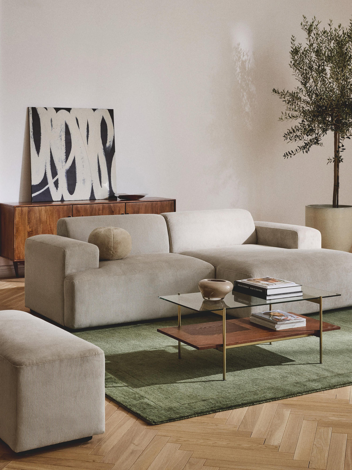 Melzara Corner Sofa in Corduroy (3-Seater)
