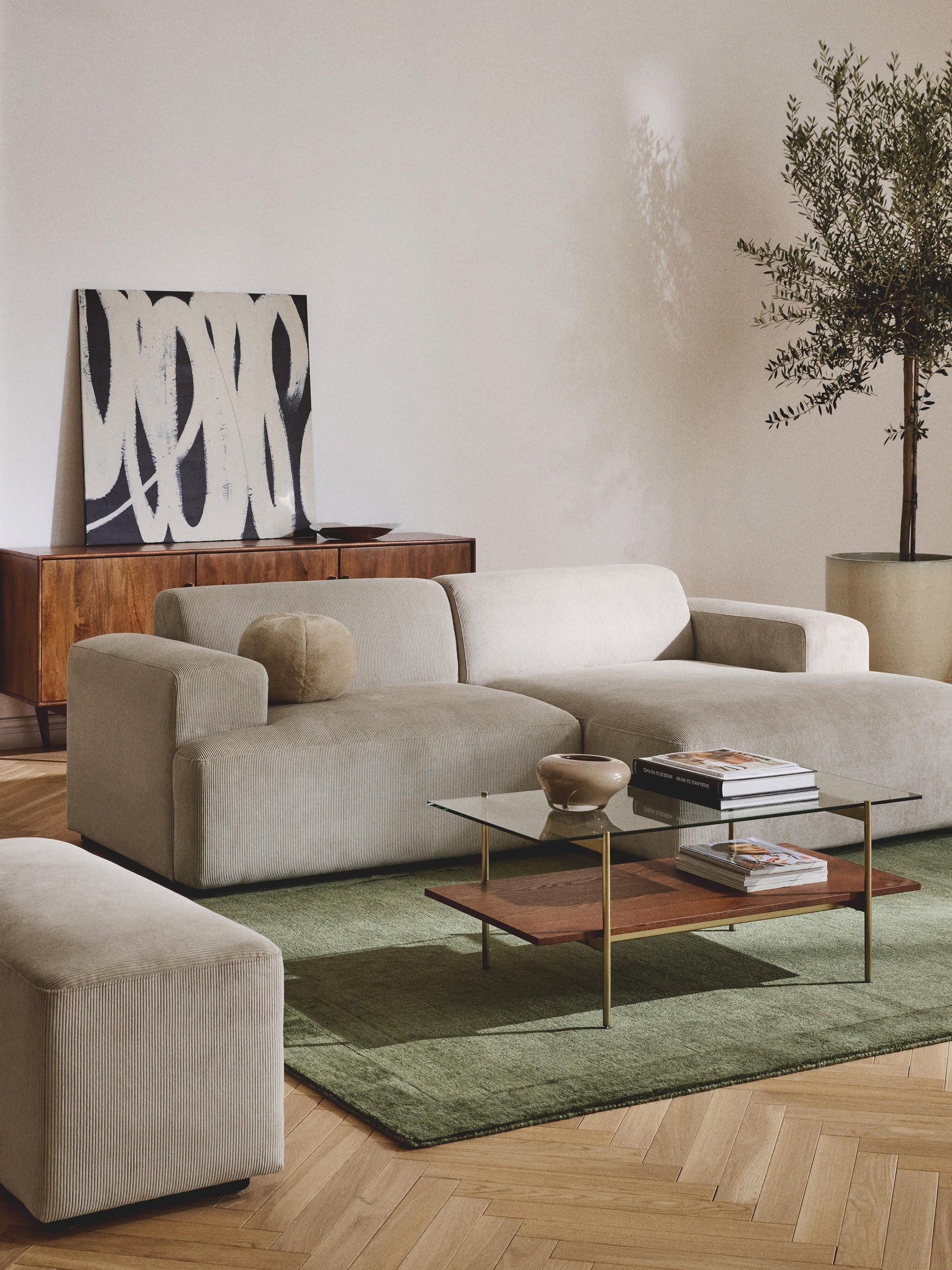 Melzara Corner Sofa in Corduroy (3-Seater)