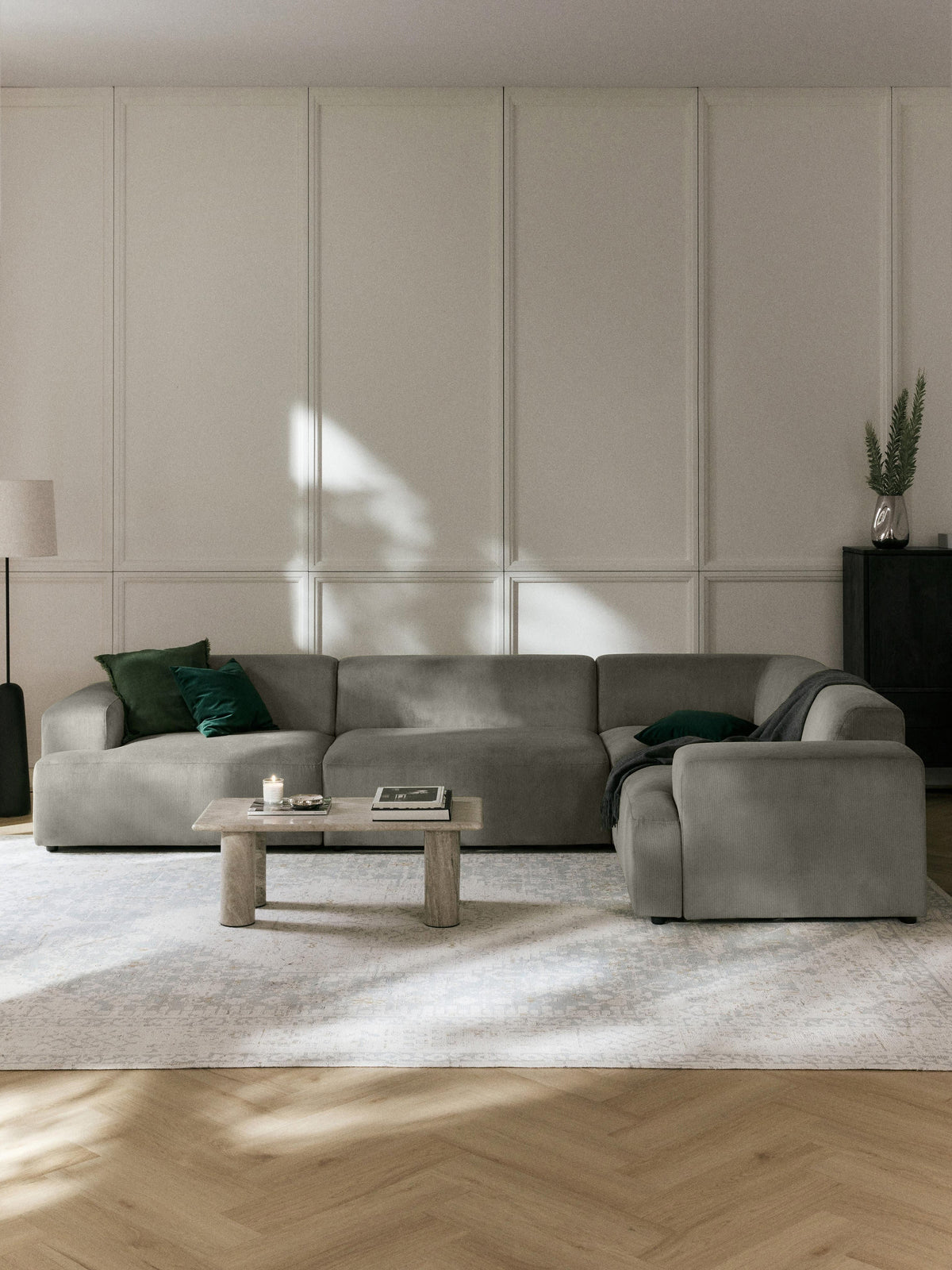 Melzara Large Corner Sofa in Corduroy (4-Seater)