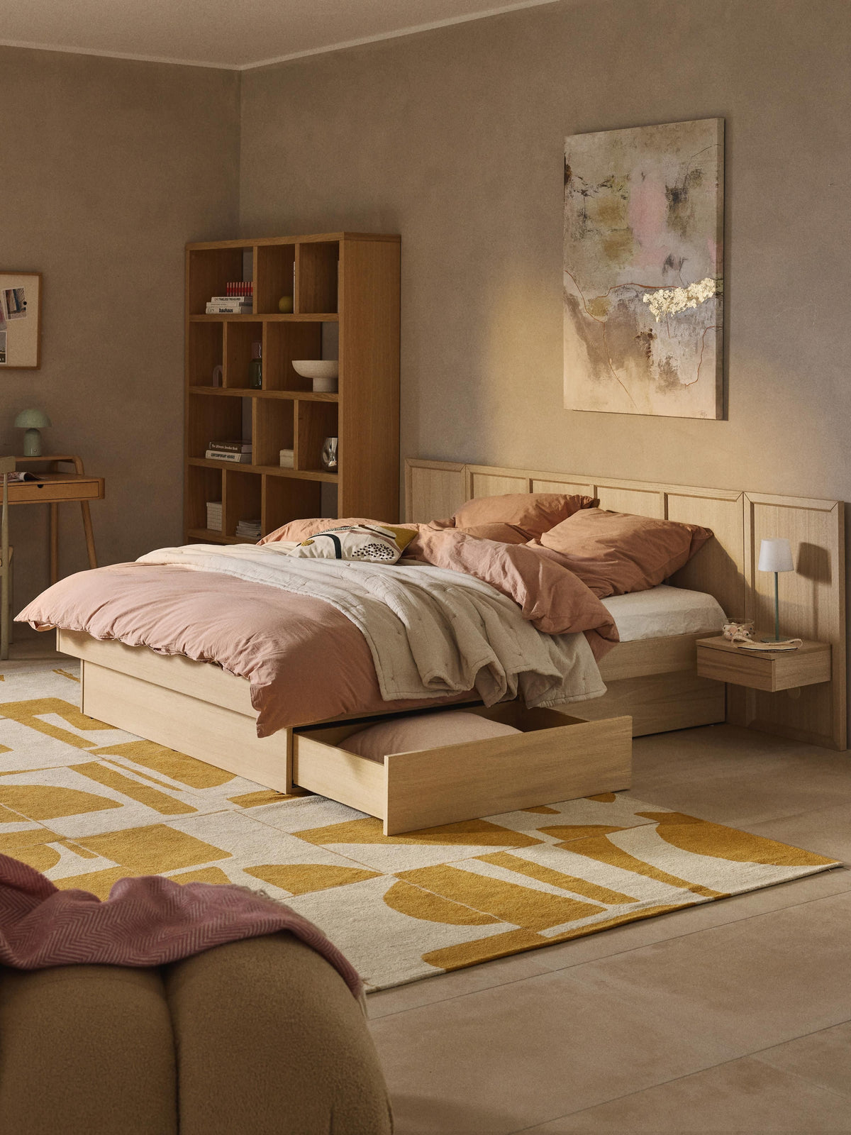 Nantiro Wooden Bed with Headboard and Bedside Tables