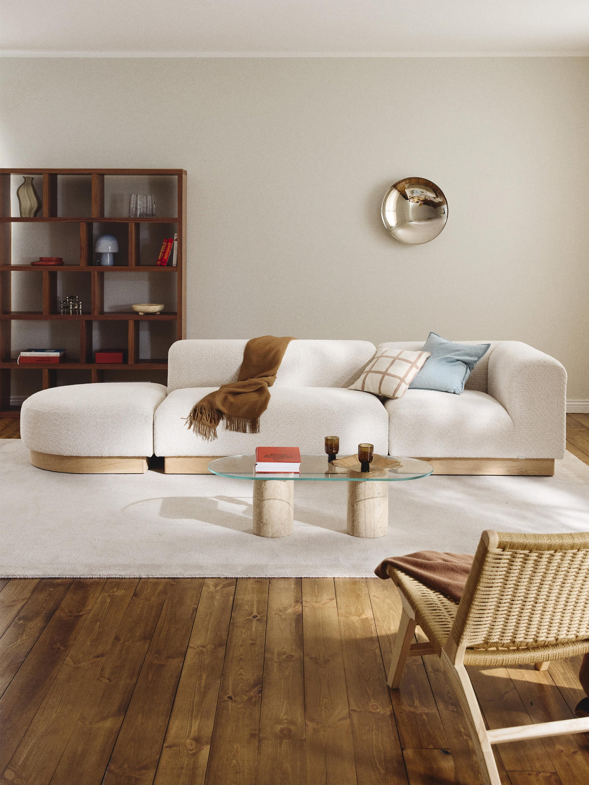 Natreza Modular Teddy Bouclé Ottoman with Stool (Left/Right)