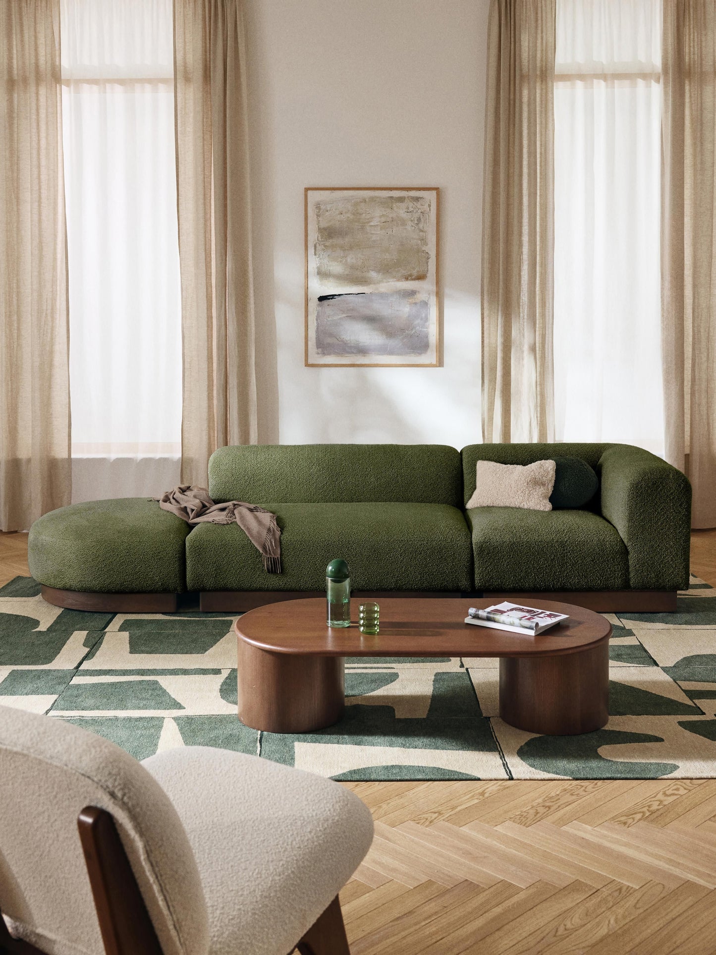 Natreza Modular Teddy Bouclé Ottoman with Stool (Left/Right)
