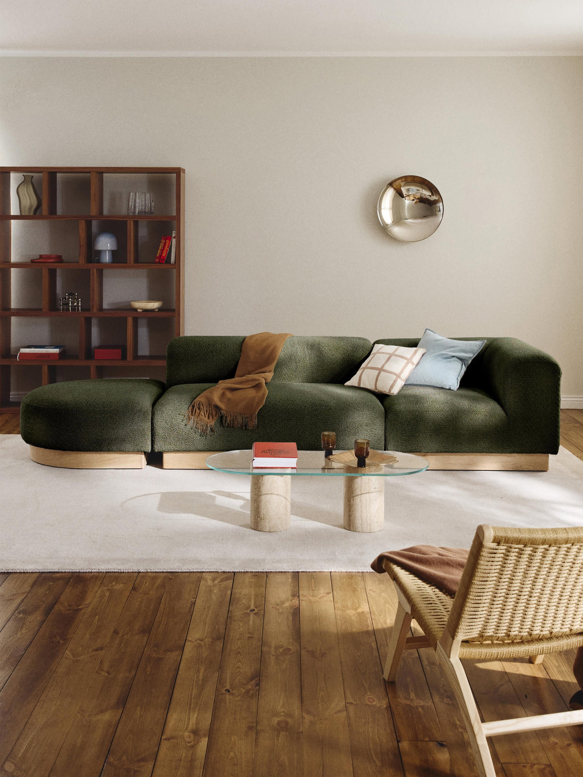 Natreza Modular Teddy Bouclé Ottoman with Stool (Left/Right)