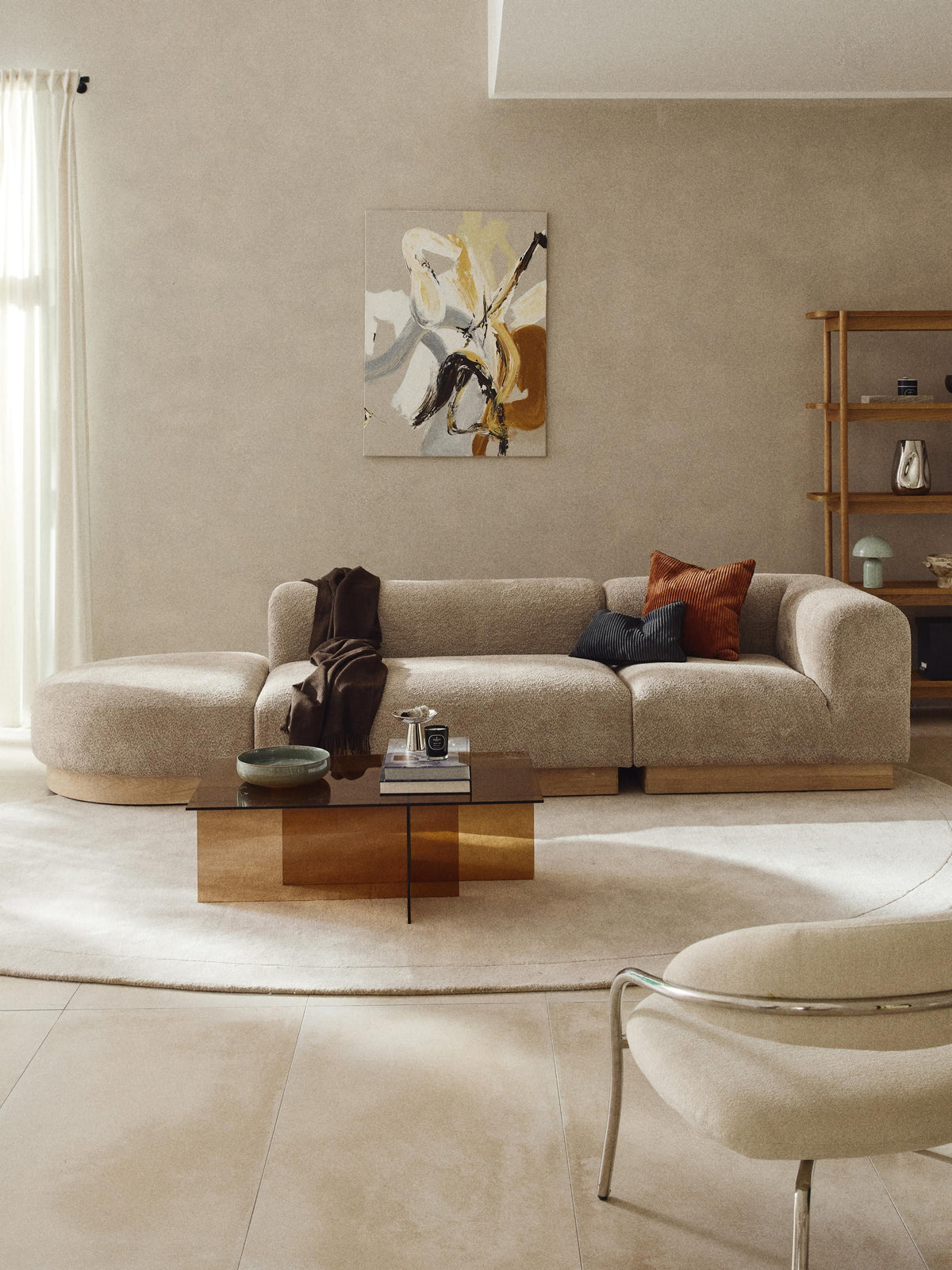 Natreza Modular Teddy Bouclé Ottoman with Stool (Left/Right)