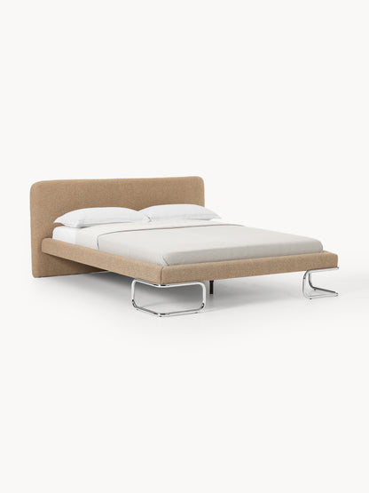 Olisandra Bouclé Upholstered Bed with Metal Legs