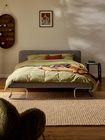 Olisandra Bouclé Upholstered Bed with Metal Legs