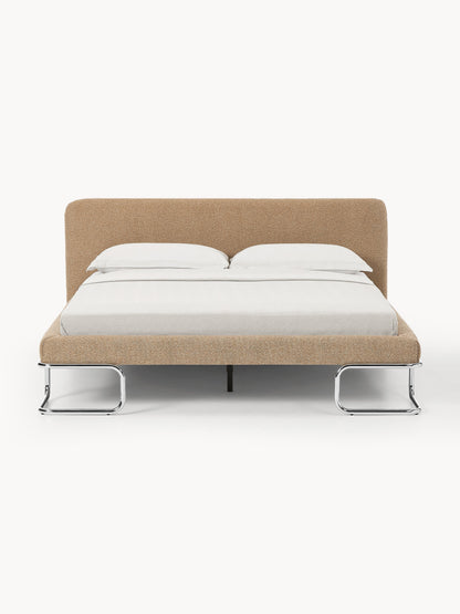 Olisandra Bouclé Upholstered Bed with Metal Legs