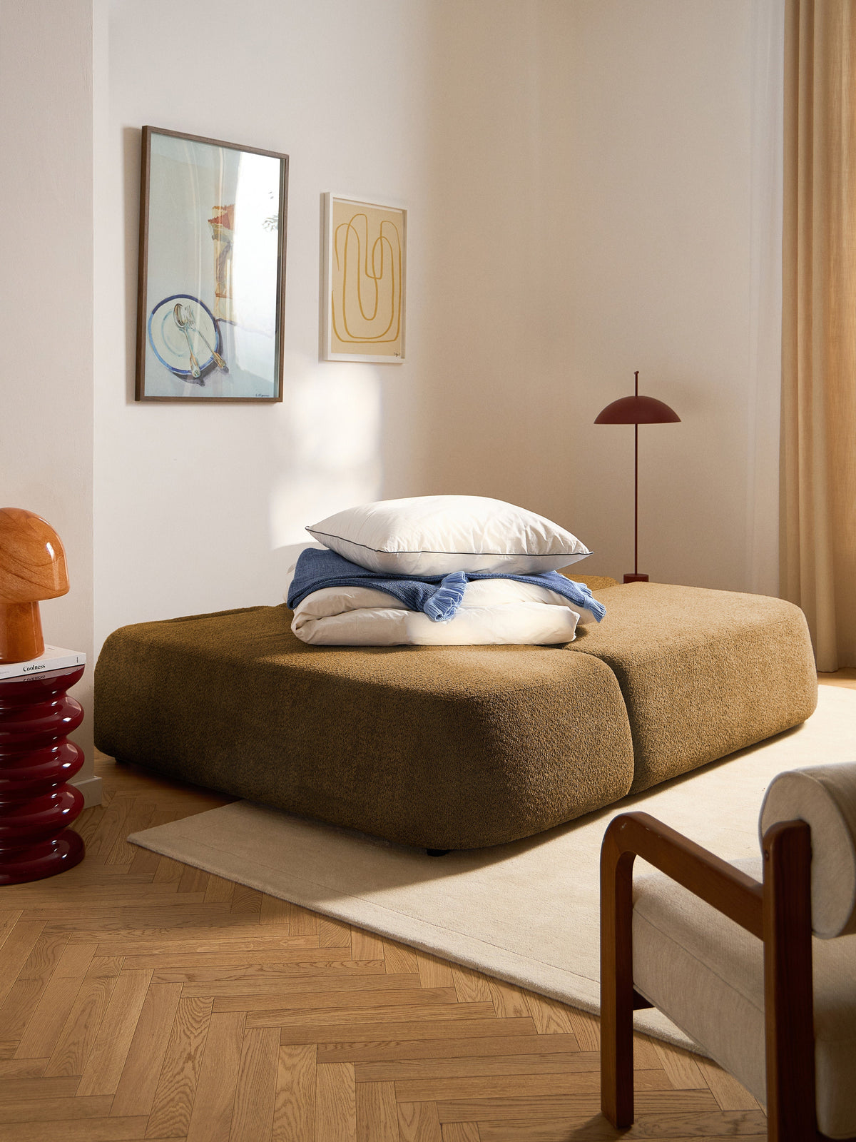 Paozetti Storage Sofa Bed in Teddy Bouclé