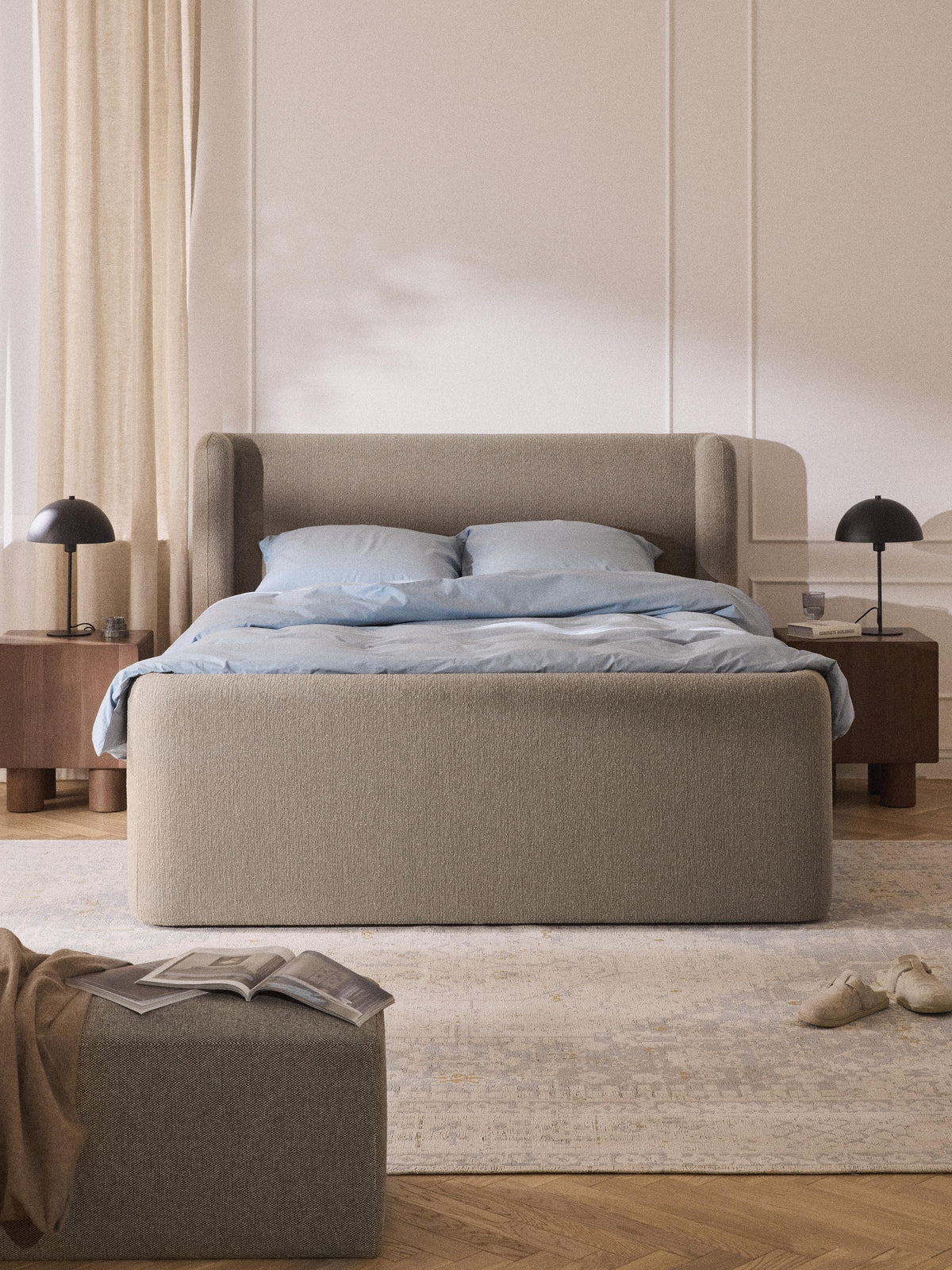Perlisto Bouclé Box Spring Bed with Storage