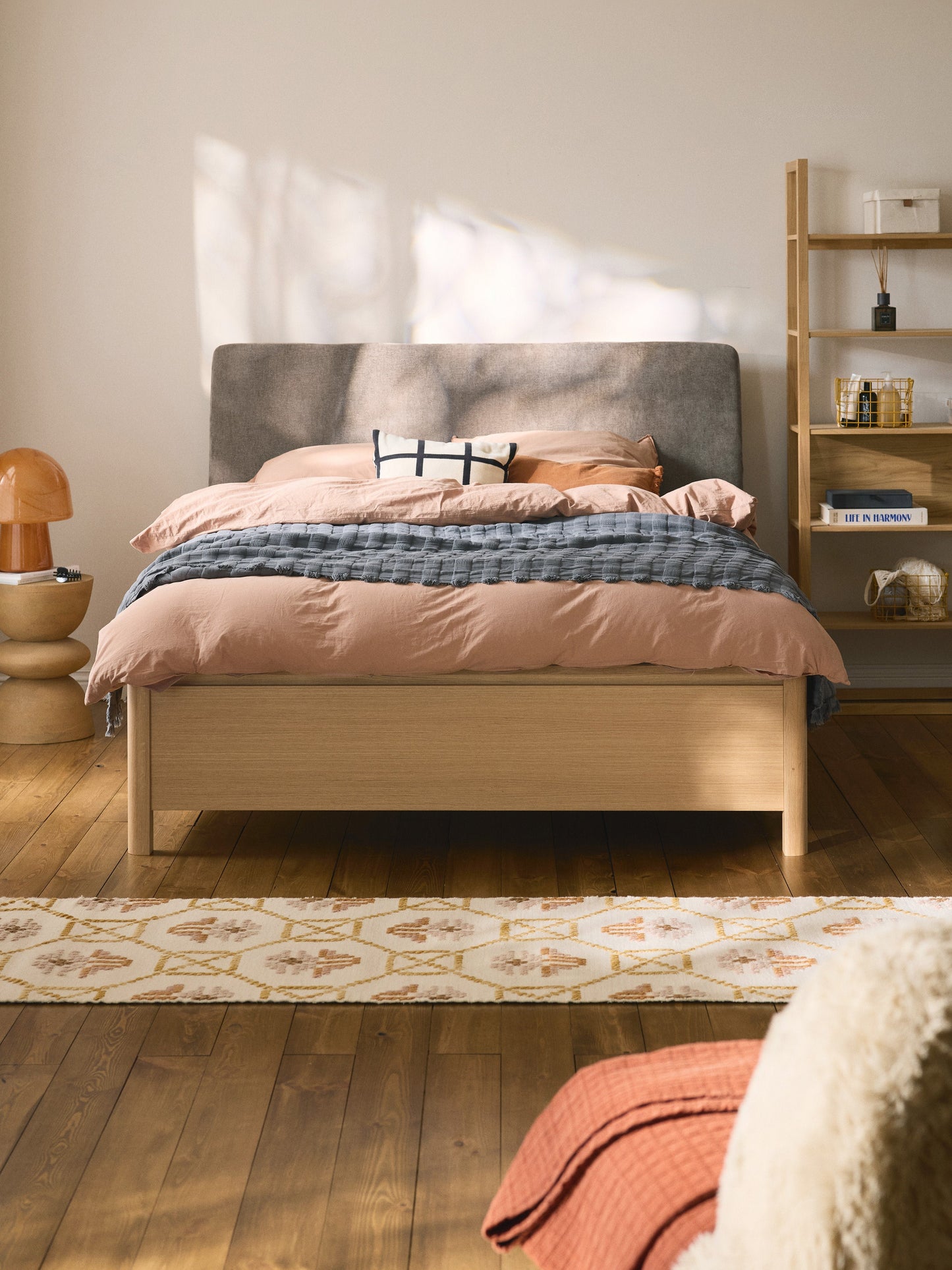 Santoveri Wooden Bed with Upholstered Headboard and Drawers