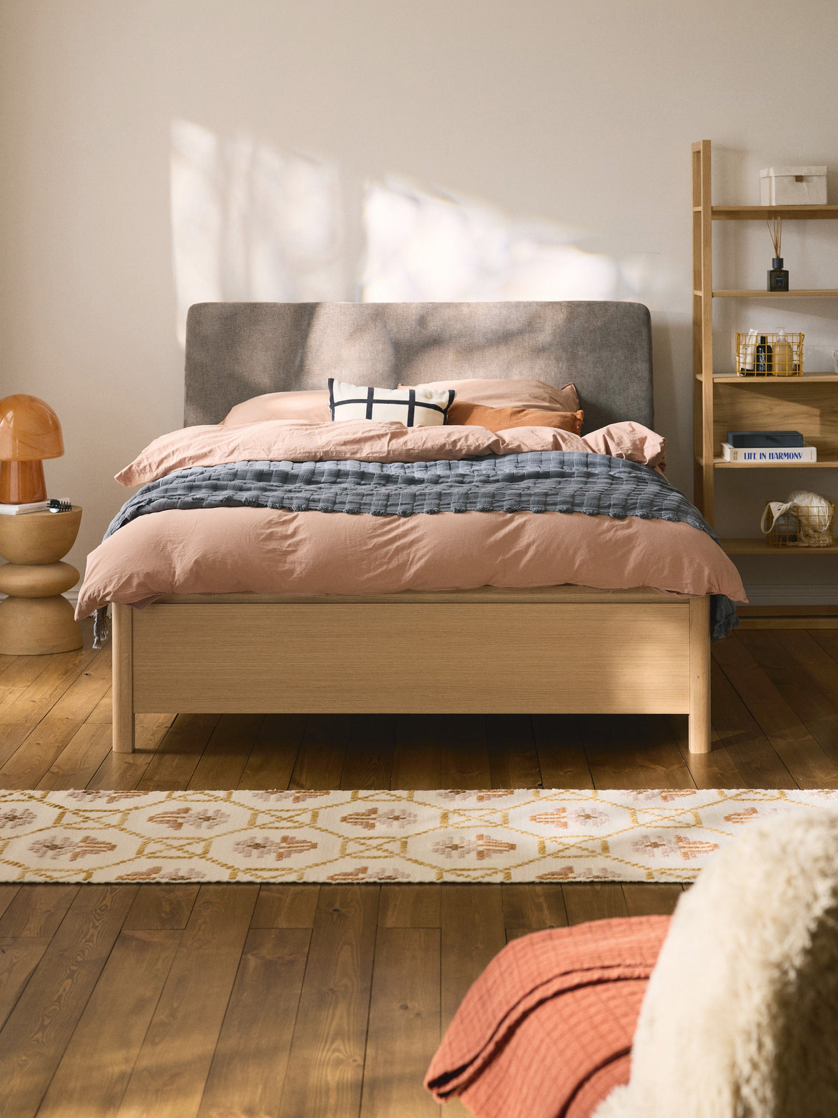 Santoveri Wooden Bed with Upholstered Headboard and Drawers