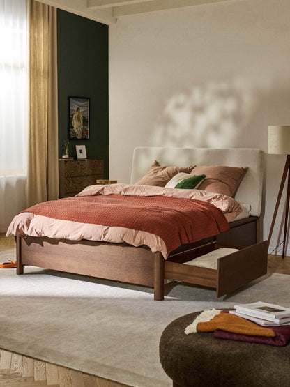 Santoveri Wooden Bed with Upholstered Headboard and Drawers