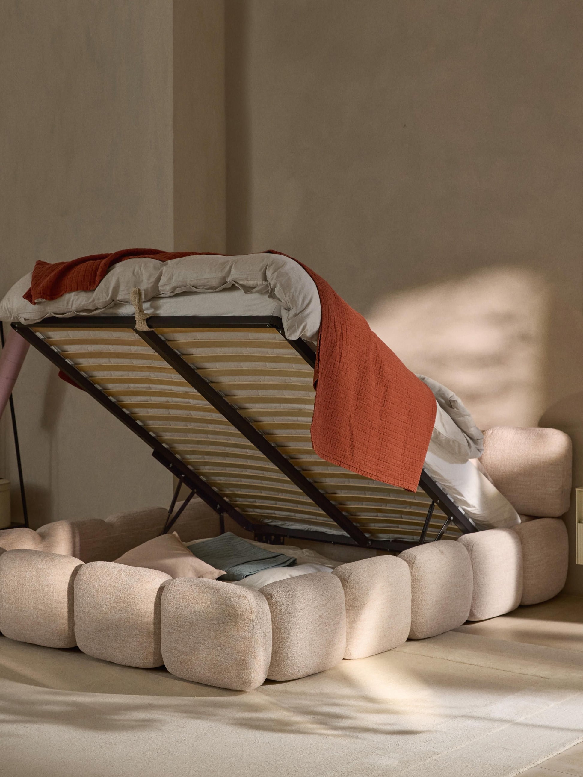 Taybela Bouclé Upholstered Bed with Storage