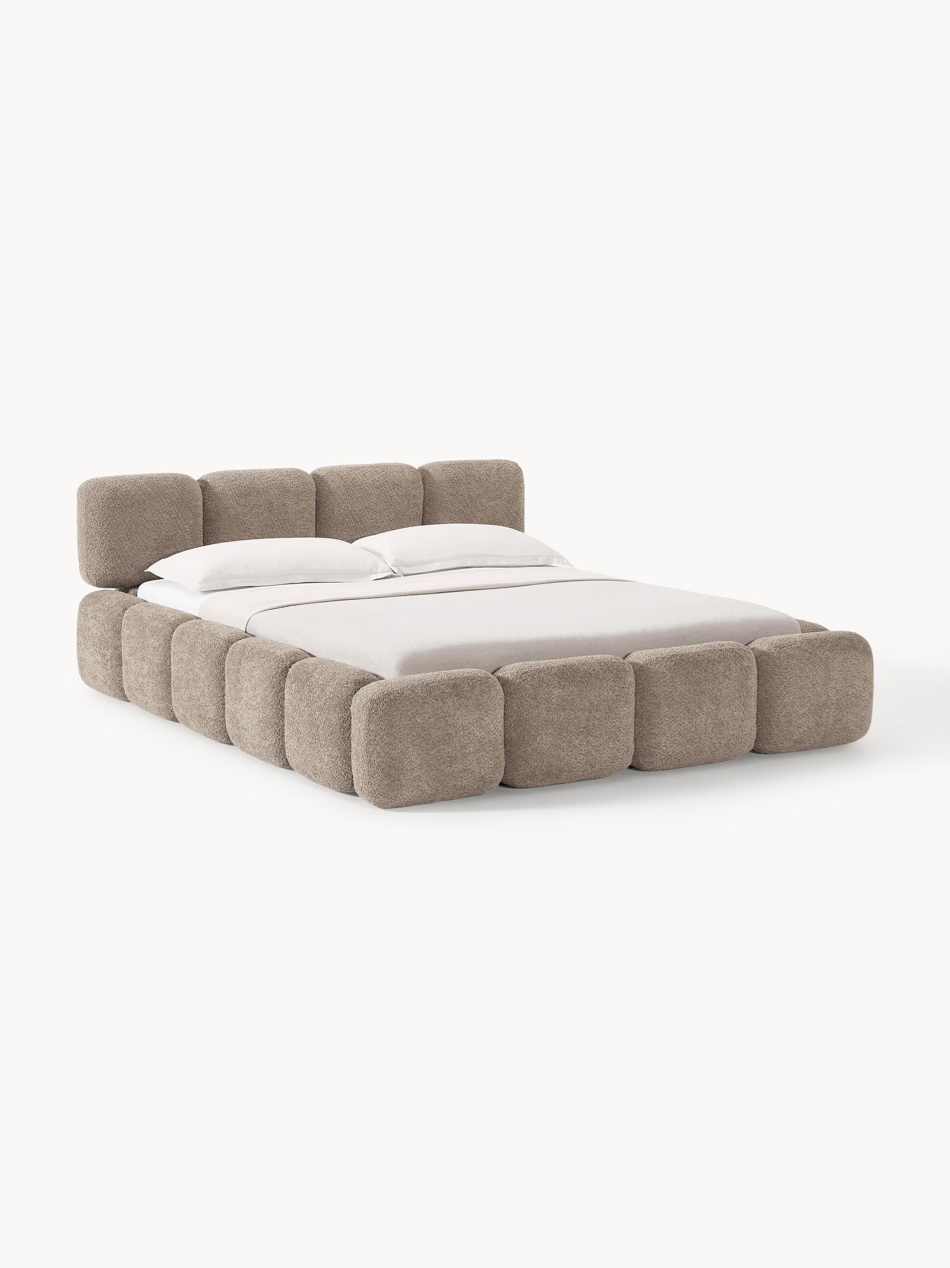 Taybela Upholstered Bed in Teddy Bouclé with Storage