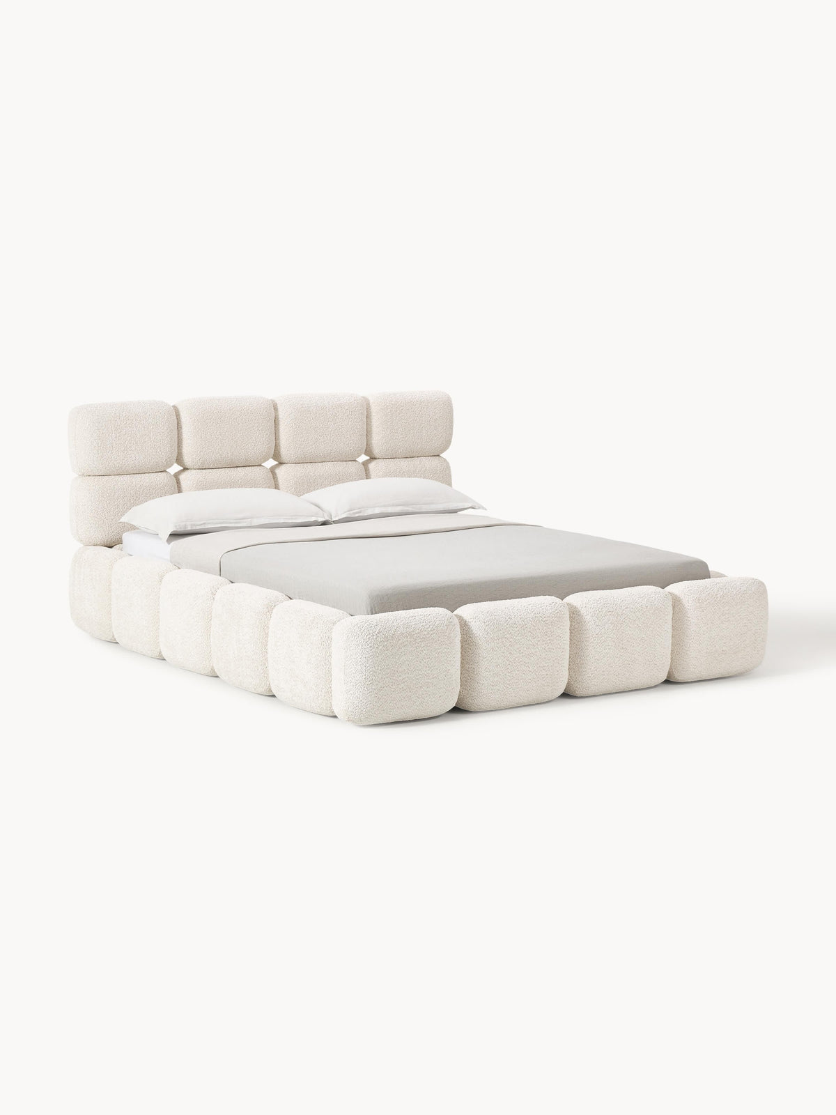 Taybela Upholstered Bed in Teddy Bouclé with Storage