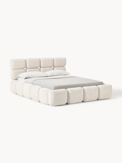 Taybela Upholstered Bed in Teddy Bouclé with Storage